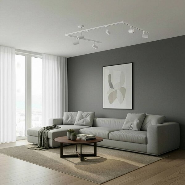 System szynowy Lindby Linaro, GU10, 6-punktowa, biały, kształt C Linaro, biały / opal, salon / jadalnia, aluminium, nowoczesny