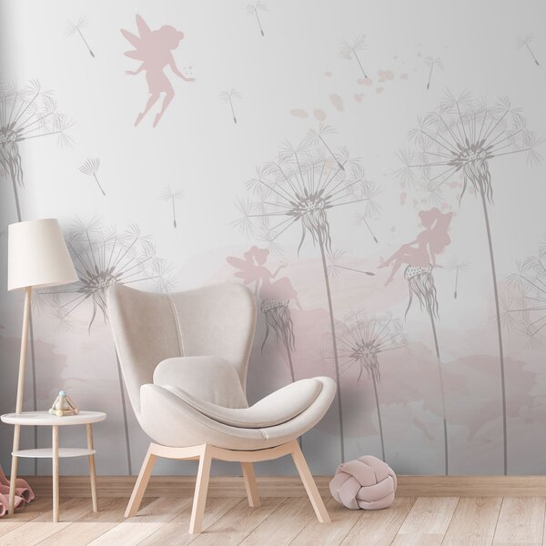 Fototapety Magiczne wróżki w mleczach i polnych kwiatach Skandynawski styl dla dziewczynek w kolorze, Fototapety Dziecięce, w07913 : Uwalls.pl