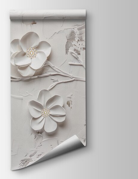 Fototapeta Białe kwiaty na białej powierzchni, Fototapety 3d z kwiatami, Popularne Fototapety, w01226 - Tapeko.pl