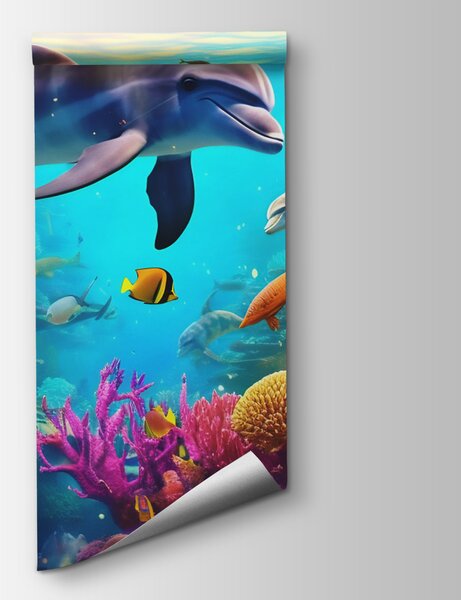Fototapeta Delfin pływający w rafie koralowej, Fototapety Dziecięce, Popularne Fototapety, u94773 - Tapeko.pl
