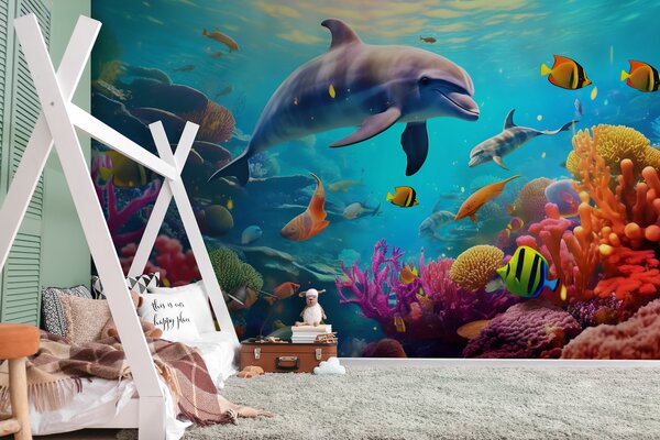Fototapeta Delfin pływający w rafie koralowej, Fototapety Dziecięce, Popularne Fototapety, u94773 - Tapeko.pl