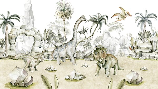 Fototapeta Akwarela przedstawiająca dinozaury i rośliny, Fototapety Natura, Popularne Fototapety, w00847 - Tapeko.pl