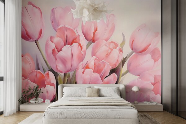Fototapeta Zbliżenie na różowe tulipany, Fototapety Kwiaty, Popularne Fototapety, w08100 - Tapeko.pl