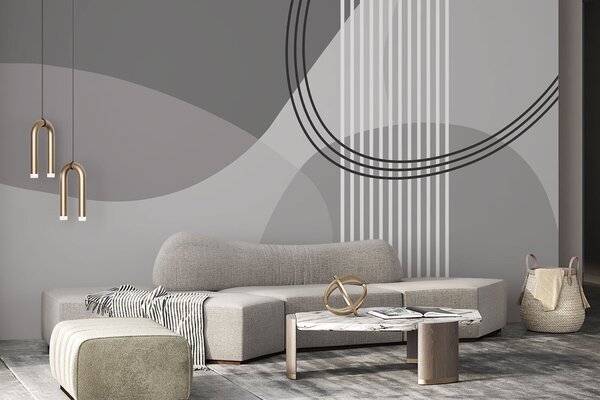 Fototapeta Szare i białe tło z okręgami i liniami, Fototapety design, Popularne Fototapety, w08173v3 - Tapeko.pl