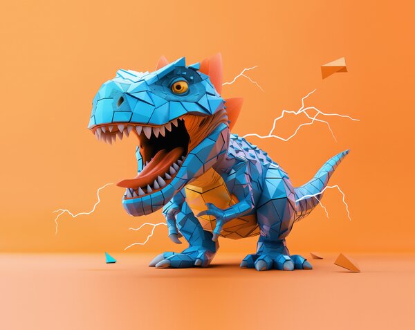 Fototapeta Niebieski dinozaur z wydobywającą się z niego błyskawicą, Fototapety Dinozaury, Popularne Fototapety, w01333v1 - Tapeko.pl