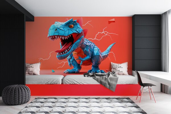Fototapeta Niebieski dinozaur z wydobywającą się z niego błyskawicą, Fototapety Dinozaury, Popularne Fototapety, w01333 - Tapeko.pl