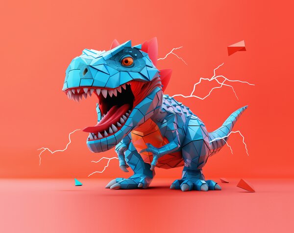 Fototapeta Niebieski dinozaur z wydobywającą się z niego błyskawicą, Fototapety Dinozaury, Popularne Fototapety, w01333 - Tapeko.pl