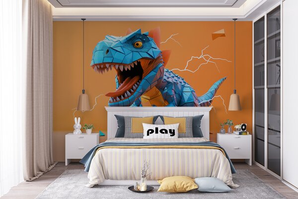Fototapeta Niebieski dinozaur z wydobywającą się z niego błyskawicą, Fototapety Dinozaury, Popularne Fototapety, w01333v1 - Tapeko.pl