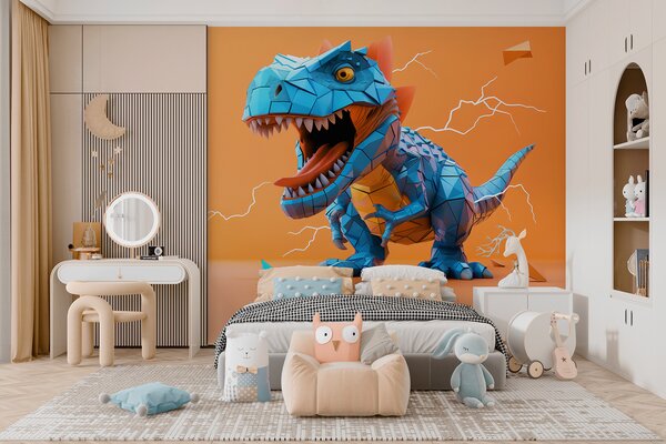 Fototapeta Niebieski dinozaur z wydobywającą się z niego błyskawicą, Fototapety Dinozaury, Popularne Fototapety, w01333v1 - Tapeko.pl