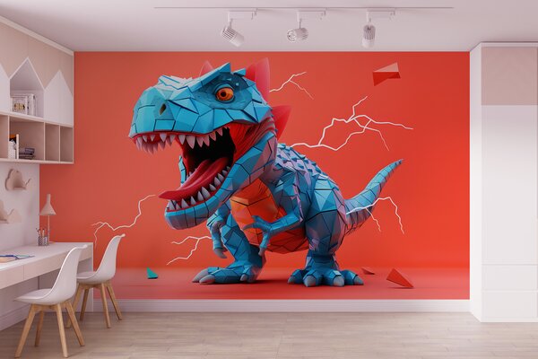 Fototapeta Niebieski dinozaur z wydobywającą się z niego błyskawicą, Fototapety Dinozaury, Popularne Fototapety, w01333 - Tapeko.pl