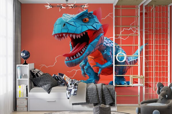 Fototapeta Niebieski dinozaur z wydobywającą się z niego błyskawicą, Fototapety Dinozaury, Popularne Fototapety, w01333 - Tapeko.pl