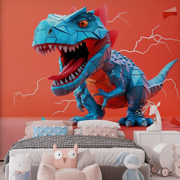Fototapeta Niebieski dinozaur z wydobywającą się z niego błyskawicą, Fototapety Dinozaury, Popularne Fototapety, w01333 - Tapeko.pl