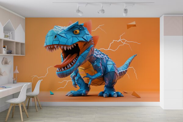 Fototapeta Niebieski dinozaur z wydobywającą się z niego błyskawicą, Fototapety Dinozaury, Popularne Fototapety, w01333v1 - Tapeko.pl