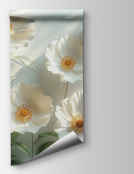 Fototapeta Grupa białych kwiatów z zielonymi liśćmi, Fototapety Natura, Popularne Fototapety, w01339 - Tapeko.pl