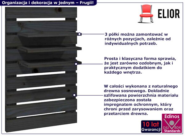 2 sztuki czarnych półek ściennych - Frugii