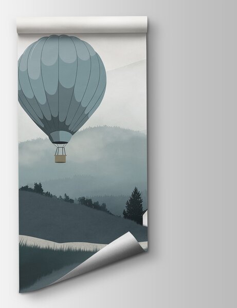 Fototapeta Grupa balonów na ogrzane powietrze lecących nad wioską, Fototapety Balony, Popularne Fototapety, w01376 - Tapeko.pl