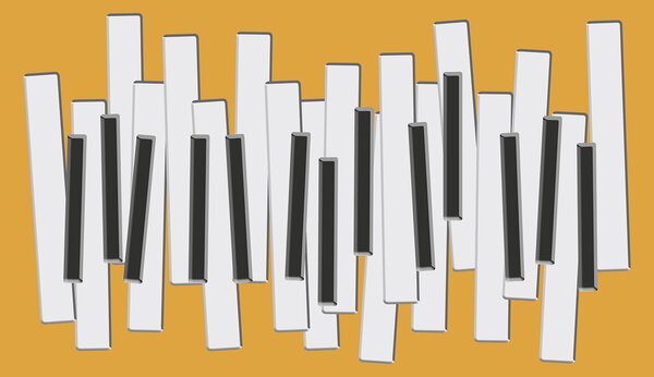 Fototapeta Klawisze fortepianu na żółtym tle, Fototapety Abstrakcja, Popularne Fototapety, w00961 - Tapeko.pl