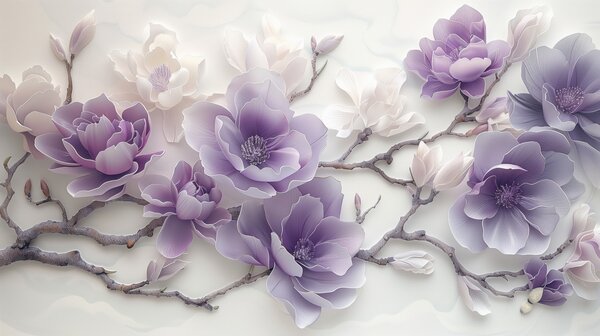 Fototapety Fioletowe tłoczone kwiaty magnolii na delikatnej gałęzi, Fototapety Kwiaty, w01359 : Uwalls.pl