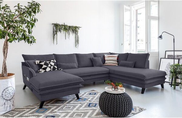 Antracytowa rozkładana sofa w kształcie litery "U" Miuform Charming Charlie, prawostronna