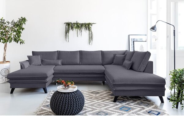 Antracytowa rozkładana sofa w kształcie litery "U" Miuform Charming Charlie, prawostronna