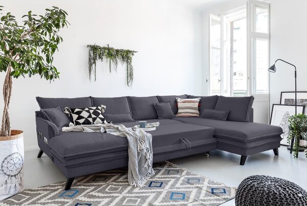 Antracytowa rozkładana sofa w kształcie litery "U" Miuform Charming Charlie, prawostronna