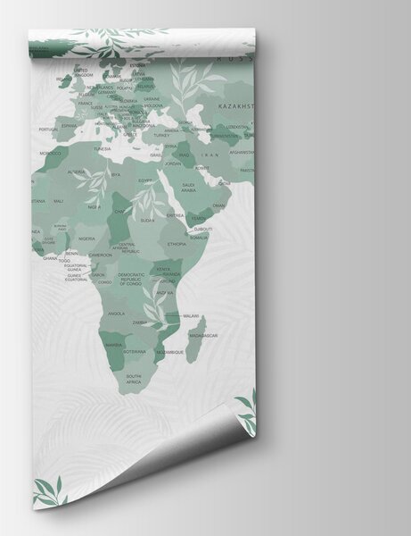 Fototapeta Mapa świata z zielonymi liśćmi, Fototapety z mapami świata, Popularne Fototapety, w08211v1 - Tapeko.pl