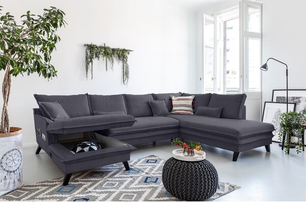 Antracytowa rozkładana sofa w kształcie litery "U" Miuform Charming Charlie, prawostronna