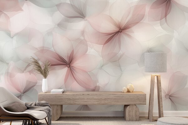 Fototapety Kompozycja kwiatowa, delikatne kolory różu i szarości, wzór kwiatowy, Fototapety 3D, Fototapety 3d Kwiaty, w01446v1 : Uwalls.pl