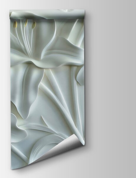 Fototapeta Rzeźba białego kwiatu na ścianie, Fototapety 3d z kwiatami, Popularne Fototapety, w01434v1 - Tapeko.pl