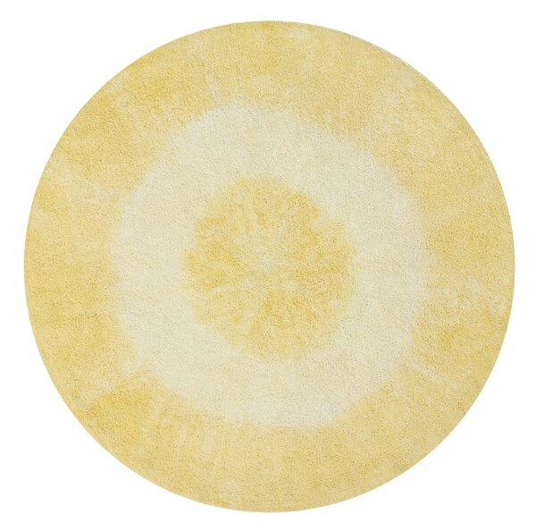 Ręcznie barwiony, okrągły dywanik TIE-DYE Yellow Ø150 cm