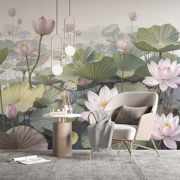 Fototapeta Grupa różowych kwiatów i zielonych liści, Fototapety Kwiaty, Popularne Fototapety, w08221 - Tapeko.pl