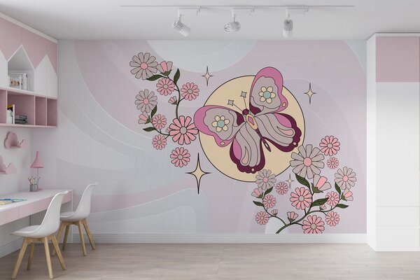 Fototapeta Motyl i kwiaty na białym tle, Fototapety Motyle, Popularne Fototapety, w00985 - Tapeko.pl