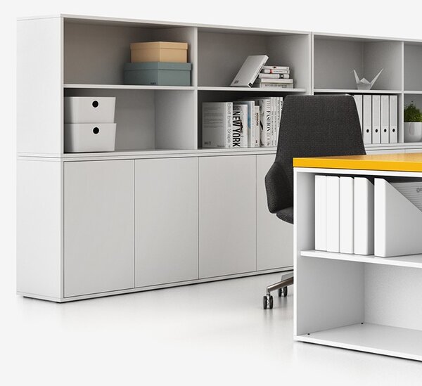 Komoda biurowa BLOCK, 1600 × 400 × 710 mm, 4 drzwi, biały