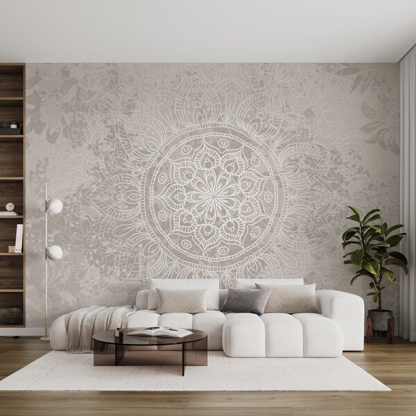 Fototapeta Biało-szara mandala, Fototapety design, Popularne Fototapety, w08246 - Tapeko.pl
