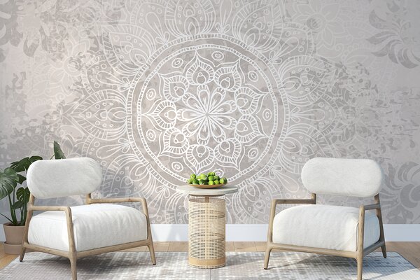 Fototapeta Biało-szara mandala, Fototapety design, Popularne Fototapety, w08246 - Tapeko.pl