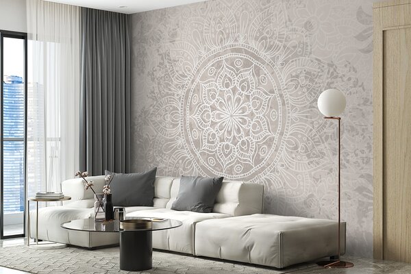 Fototapeta Biało-szara mandala, Fototapety design, Popularne Fototapety, w08246 - Tapeko.pl