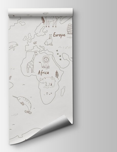Fototapeta Mapa świata ze zwierzętami, Fototapety z mapami świata, Popularne Fototapety, w01502 - Tapeko.pl