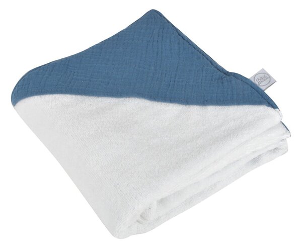 Niebieski muślinowy ręcznik dziecięcy z kapturem 75x75 cm – Bébé Douceur
