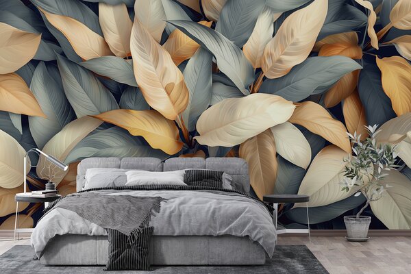 Fototapety Rośliny tropikalne w kolorach różowym i beżowym, Fototapety 3D, Fototapety 3d liście, w01586v1 : Uwalls.pl