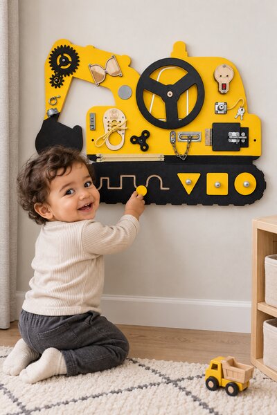 Tablica manipulacyjna Koparka – sensoryczna tablica edukacyjna dla dzieci