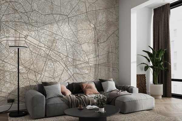 Fototapety Mapa Paryża, rysunek liniowy, architektura, Francja, beżowe kolory, Fototapety Mapy, w01697 : Uwalls.pl