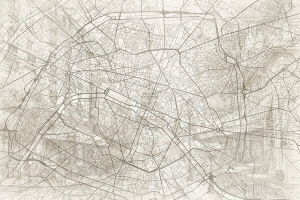 Fototapety Mapa Paryża, rysunek liniowy, architektura, Francja, beżowe kolory, Fototapety Mapy, w01697 : Uwalls.pl