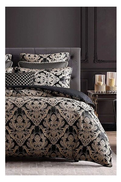 Czarna pościel dwuosobowa z bawełny renforcé z prześcieradłem/4-częściowa 200x220 cm Damask – Mila Home