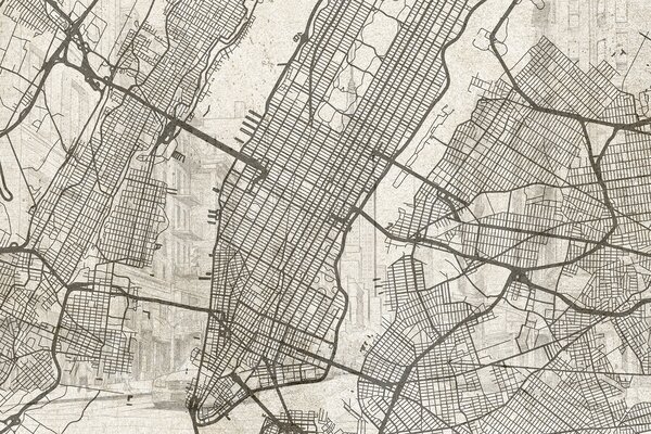 Fototapety Mapa Nowego Jorku, rysunek liniowy, architektura, beżowe kolory, Fototapety Mapy, w01699 : Uwalls.pl