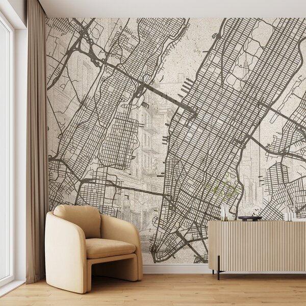 Fototapety Mapa Nowego Jorku, rysunek liniowy, architektura, beżowe kolory, Fototapety Mapy, w01699 : Uwalls.pl