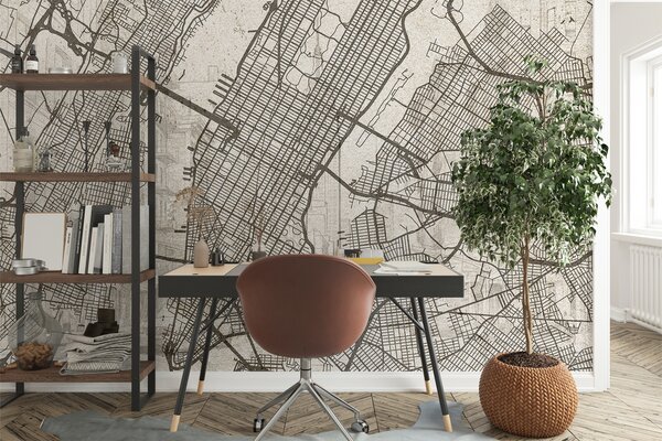 Fototapety Mapa Nowego Jorku, rysunek liniowy, architektura, beżowe kolory, Fototapety Mapy, w01699 : Uwalls.pl