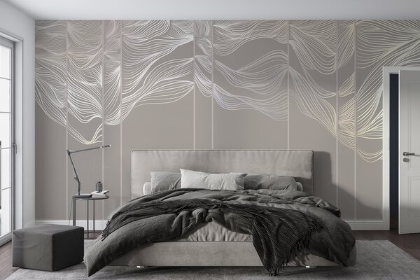 Fototapety Płynące białe abstrakcyjne fale na jasnobrązowym tle, Fototapety designerskie, w08263 : Uwalls.pl