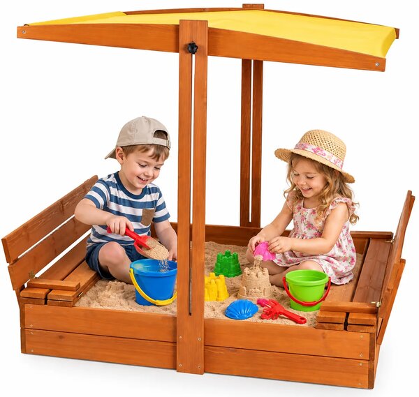 Dla dzieci piaskownica z daszkiem w kolorze żółtym 120 cm W2-P40