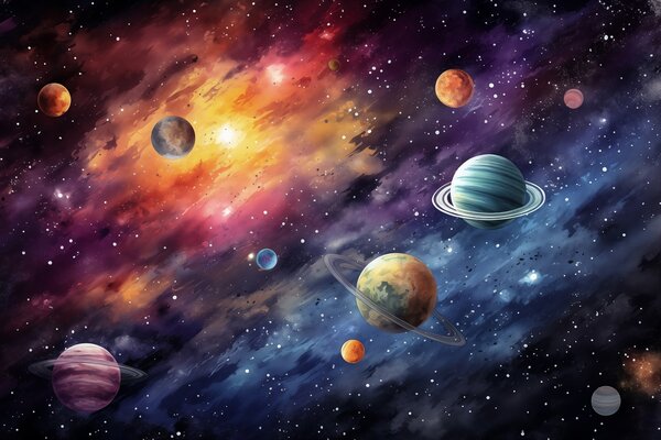 Fototapeta Planety na niebie z planetami, Fototapety Kosmos, Popularne Fototapety, w01798 - Tapeko.pl