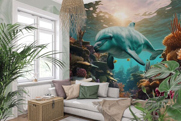 Fototapety Duży delfin w podwodnym świecie raf koralowych, Fototapety Morze i Plaża, w01873 : Uwalls.pl